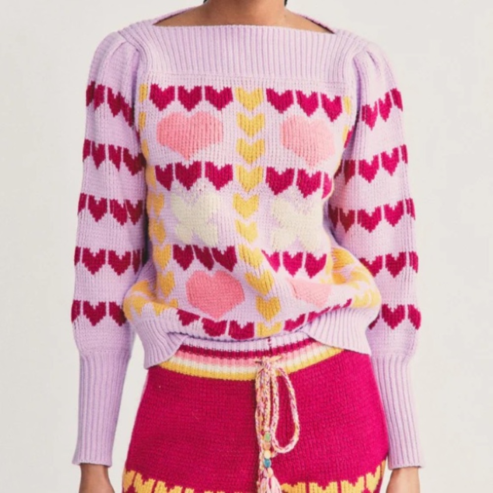 LoveShackFancy Multicolor Heart Pattern Sweater